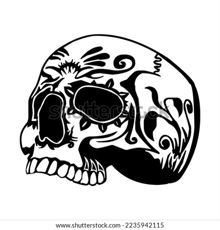 human skeleton skull logo, skull silhouette isolated on white background. skull vector, horrible human skull head silhouette clip art