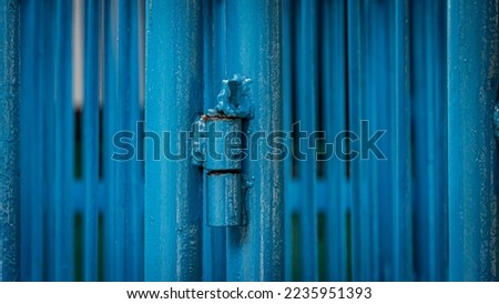 the iron gate of a house painted blue
