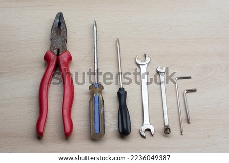 Group of old tools on the table