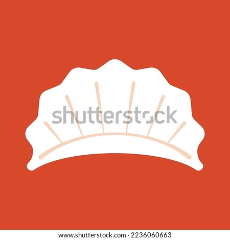 Gyoza vector. Hot dumplings and chopsticks on red background. Steamed dim sum or bun illustration for restaurant logo. Asian food icon for Japanese.