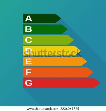 Bar defining energy efficiency classification from A to G in flat design style