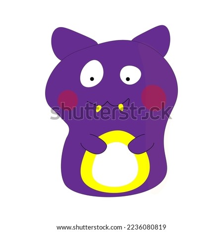 cute cartoon monster in purple color with big eyes happy character vector illustration . fantasy character