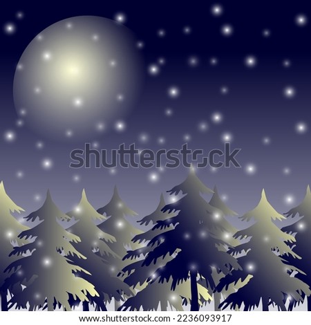 vector illustration of snowfall and fir trees for background, winter greeting card
