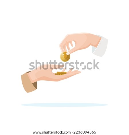 Almsgiving concept. Hand giving a coin to another Royalty-Free Stock Photo #2236094565