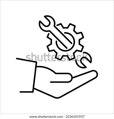 Mechanic gear service hand line icon. Setting and support concept. Vector illustration on white background.