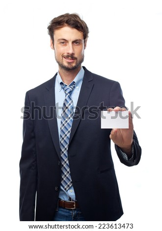 young crazy businessman with a name card