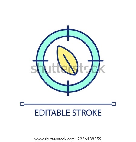 Environmentally-friendly product RGB color icon. Eco centric approach. Ecological ethics. Sustainability. Isolated vector illustration. Simple filled line drawing. Editable stroke. Arial font used