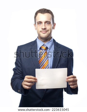 Man in suit with placard