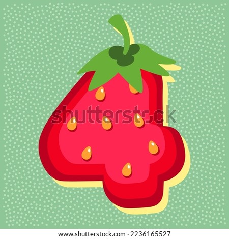Strawberry fruit style alphabet text, number 4