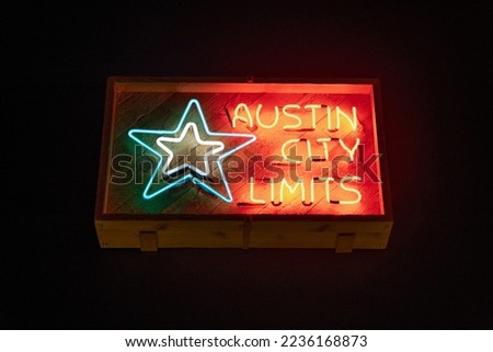 Austin city limits sign at the Bullock Texas State History Museum Royalty-Free Stock Photo #2236168873
