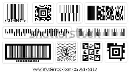 Set of various barcode label or scan barcode bars supermarket or retail pricing bar label sticker. eps vector