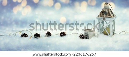 christmas decorations in snow holiday card