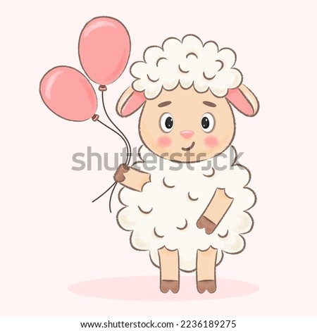 cute sheep with balls on beige background vector