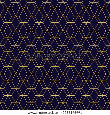 Abstract shape idae geometric pattern striped gold on blue background fabric