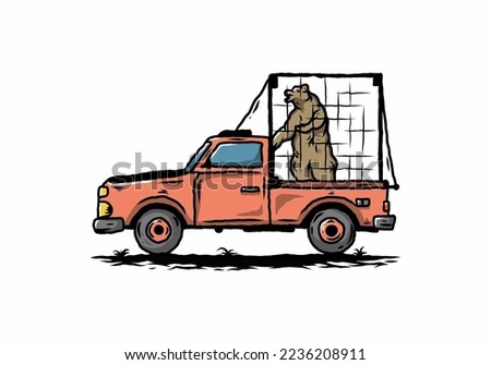 Illustration of a Big bear in cage on car