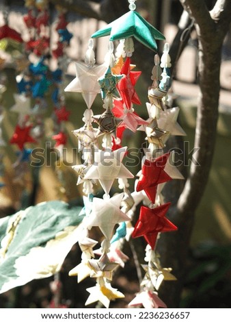 Christmas star made of ribbon  shallow depth of field