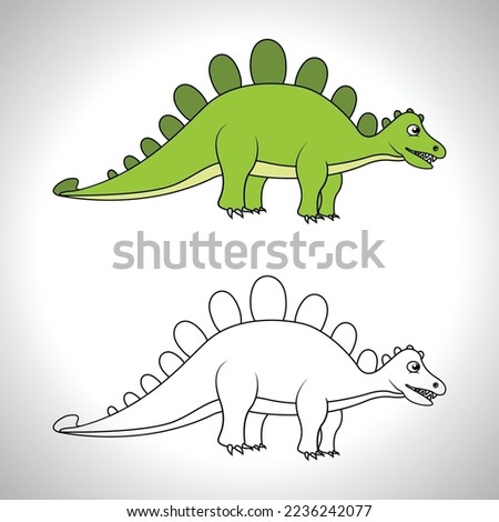 Cute dinosaur cartoon with line art, dinosaur for coloring book with color less drawing icon.