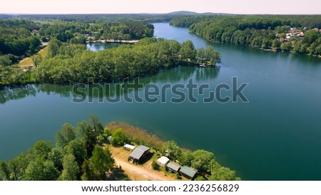 Aerial view of the danube river in summer time, panoramic panorama - Lubniewice in Poland Lubuskie Province