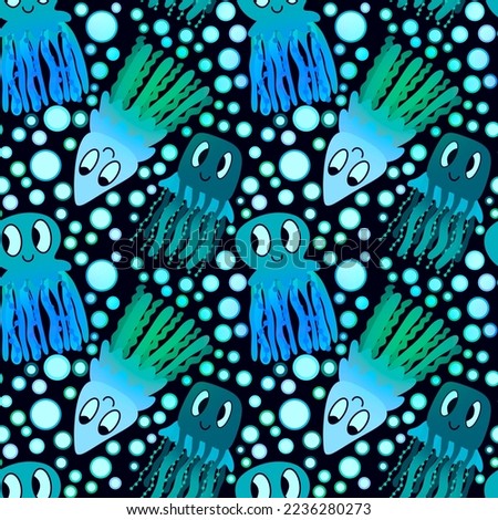Summer cartoon animals seamless jellyfish pattern for kids clothes print and fabrics and linens and wrapping paper and swimsuit textiles and festive packaging 