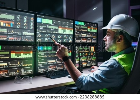 Factory perator control process on product line uses industry 4.0 and digital technology on modern factory. Engineer follow assembly process uses SCADA system	
 Royalty-Free Stock Photo #2236288885