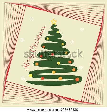 Christmas Greeting Card in Continuous Tree Line and Red Color Frame