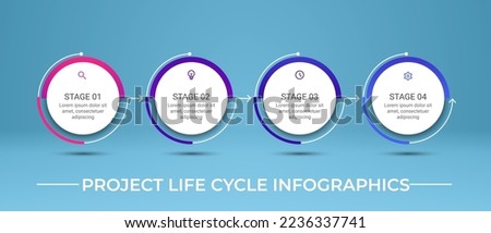 Four stage infographic, Project lifecycle infographic representation, useful for presentations graphics, prints, flowcharts etc., Royalty-Free Stock Photo #2236337741