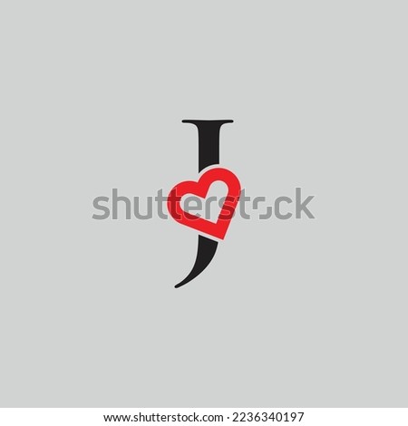 Logo Heart Letter J. Beautiful vector love logo design. J love outline creative letter design
