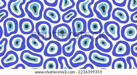 Evil eye art seamless pattern illustration in hand drawn style. Traditional protection amulet background, blue eyes print texture design. Royalty-Free Stock Photo #2236399359
