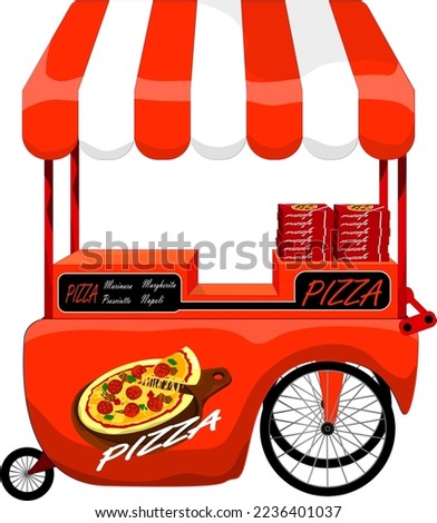 Pizza street food cart vector illustration, isolated on white background