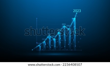business finance investment graph growth in new year 2023. rising stock chart on blue dark background. 
stock market trading success. arrow income economy increase. vector illustration fantastic.