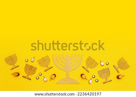 Happy Hanukkah lettering greeting card. With an inscription in Hebrew: Chanukah, Festival of Lights (Jewish religious festival)