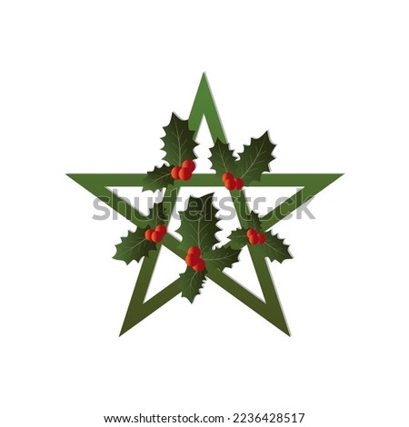 Star with holly. Yule pagan holiday. Royalty-Free Stock Photo #2236428517