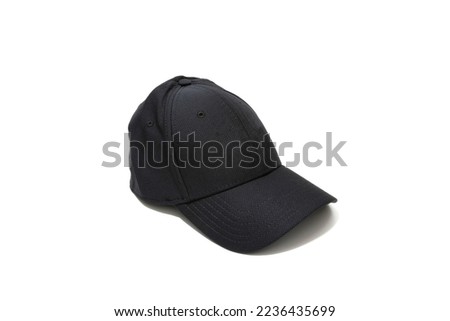 A black baseball cap, isolated on white background.