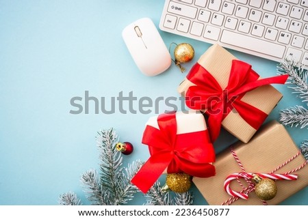 Boxing day concept, online shopping with holiday decorations.