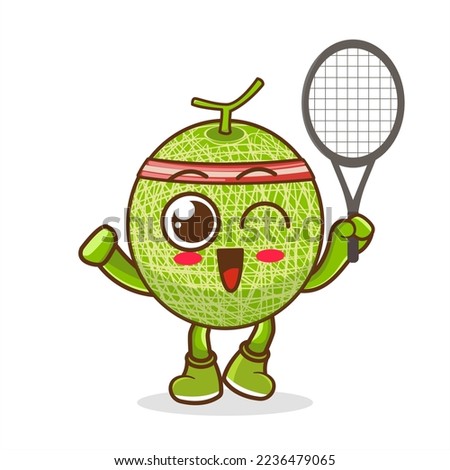 Cartoon character of melon as a tennis player