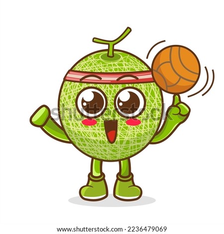 Cute cartoon Melon character playing basketball in flat modern style design illustration