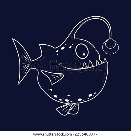 line art logo, in the form of a deep sea fish that has a light beam
