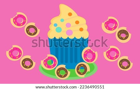 Illustration design vector of cup cake and donuts , Fit for Wallpaper, Background, wrapping paper, clip art, flash card, etc.