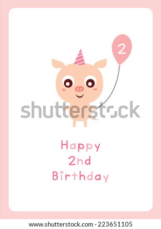 cute pig 2nd birthday card