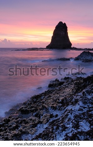 seascape sunset in Papuma Cape Beach Jember Indonesia 