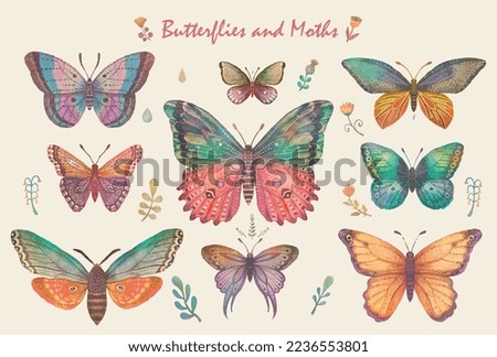 Holographic and glittery butterfly design element set vector