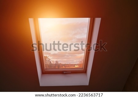 Wooden interior roof window photo.