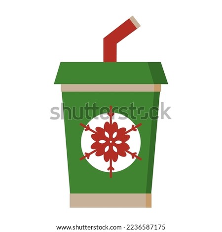 Christmas festive paper green cup with coffee and red straw