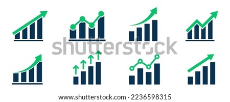 Set of growth graph vector icons. Business chart. Financial rise up. Increase profit. Royalty-Free Stock Photo #2236598315