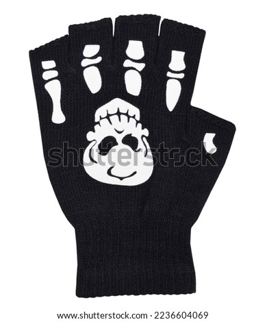 Fingerless gloves that glow in the dark. Gloves with the image of bones and skulls. Accessories and decorations for mtalheads, rockers, punks, bikers, goths.