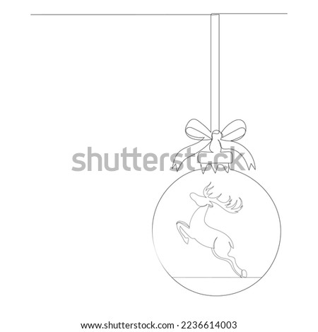 Christmas tree ball sketch, continuous line drawing, vector