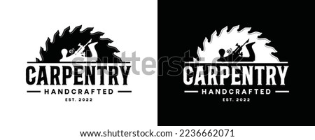 Wood planes or hand planes tool in the saw blade for carpentry or woodworker sign symbol icon vintage logo vector	 Royalty-Free Stock Photo #2236662071