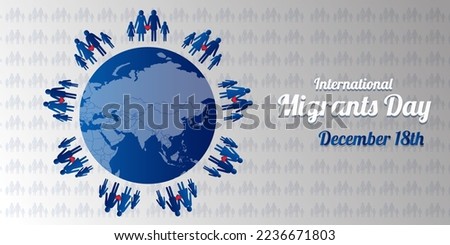 International Migrants Day vector illustration wallpaper, celebrated on every year in the month of December 18th. Creative typography template design with world map icon isolated in background.