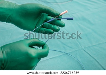 Coronary Imaging Catheter. Dual Lumen Catheter. Coronary angiography showing Micro Catheter guidewire. Royalty-Free Stock Photo #2236716289