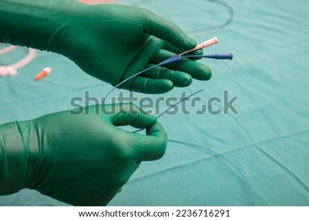 Coronary Imaging Catheter. Dual Lumen Catheter. Coronary angiography showing Micro Catheter guidewire. Royalty-Free Stock Photo #2236716291